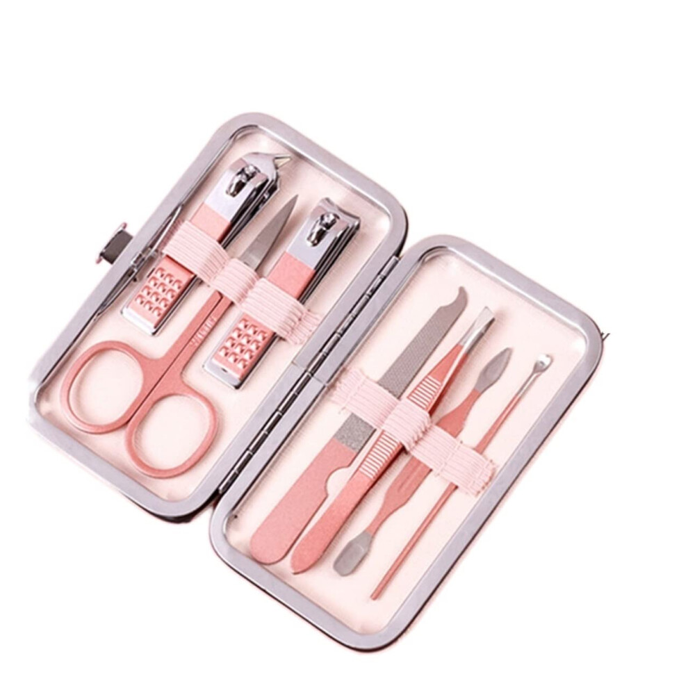 Pink Professional Stainless Steel Manicure Pedicure Set With Nail Clippers And Travel Leather Case, 7Pcs