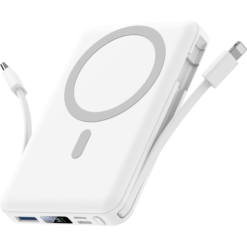 Magnetic Wireless Power Bank - 10000Mah Portable Charger 22.5W Pd Fast Charging With Built-In Cables Led 9048212184034