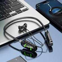 PAVEOS Bluetooth-hörlurar med nackband, 200 timmars speltid, trådlösa stereohörlurar med mikrofon, balanserad armatur, in-ear-headset