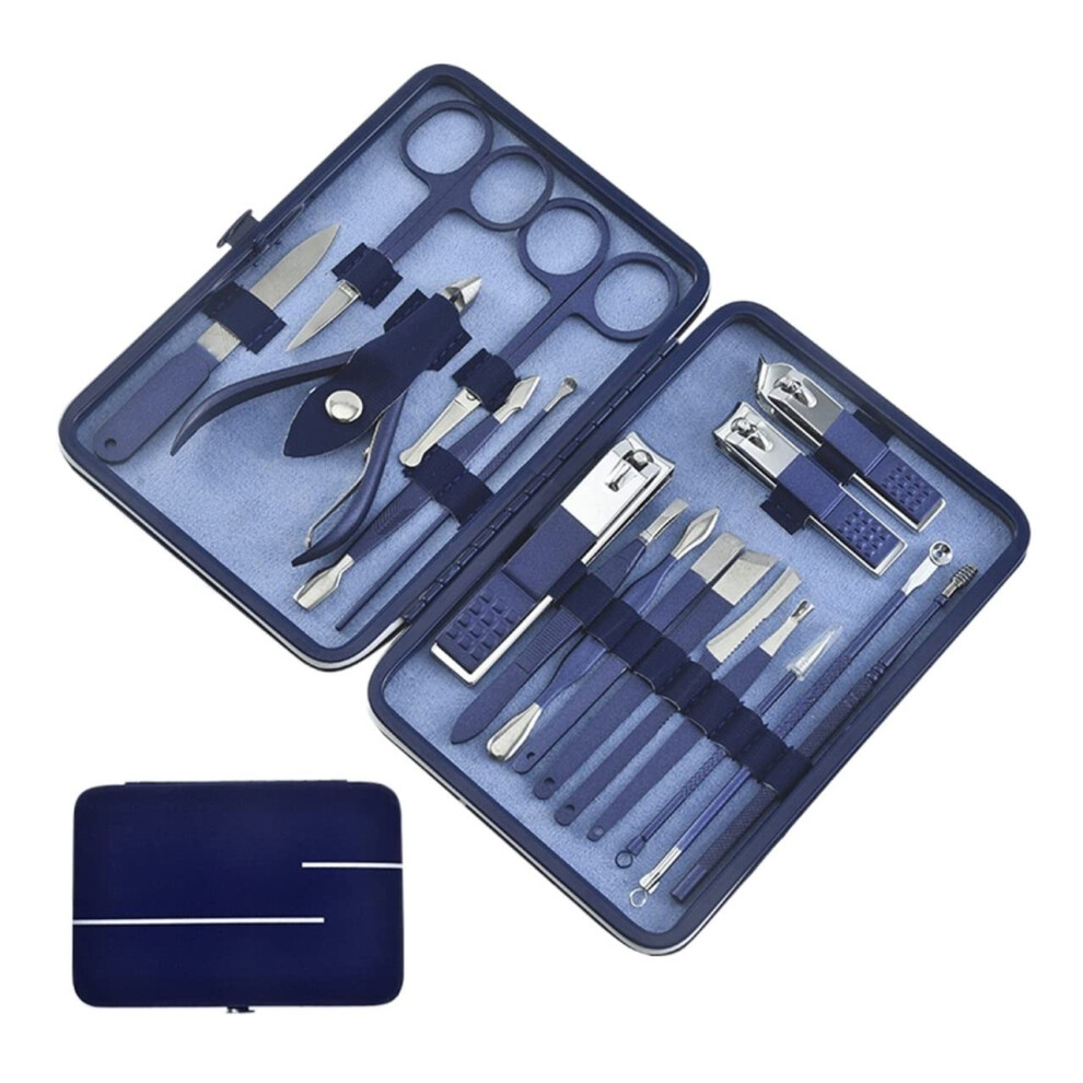 Blue Manicure Pedicure Set 18Piece Stainless Steel Nail Clippers Kit With Leather Case For Travel Â