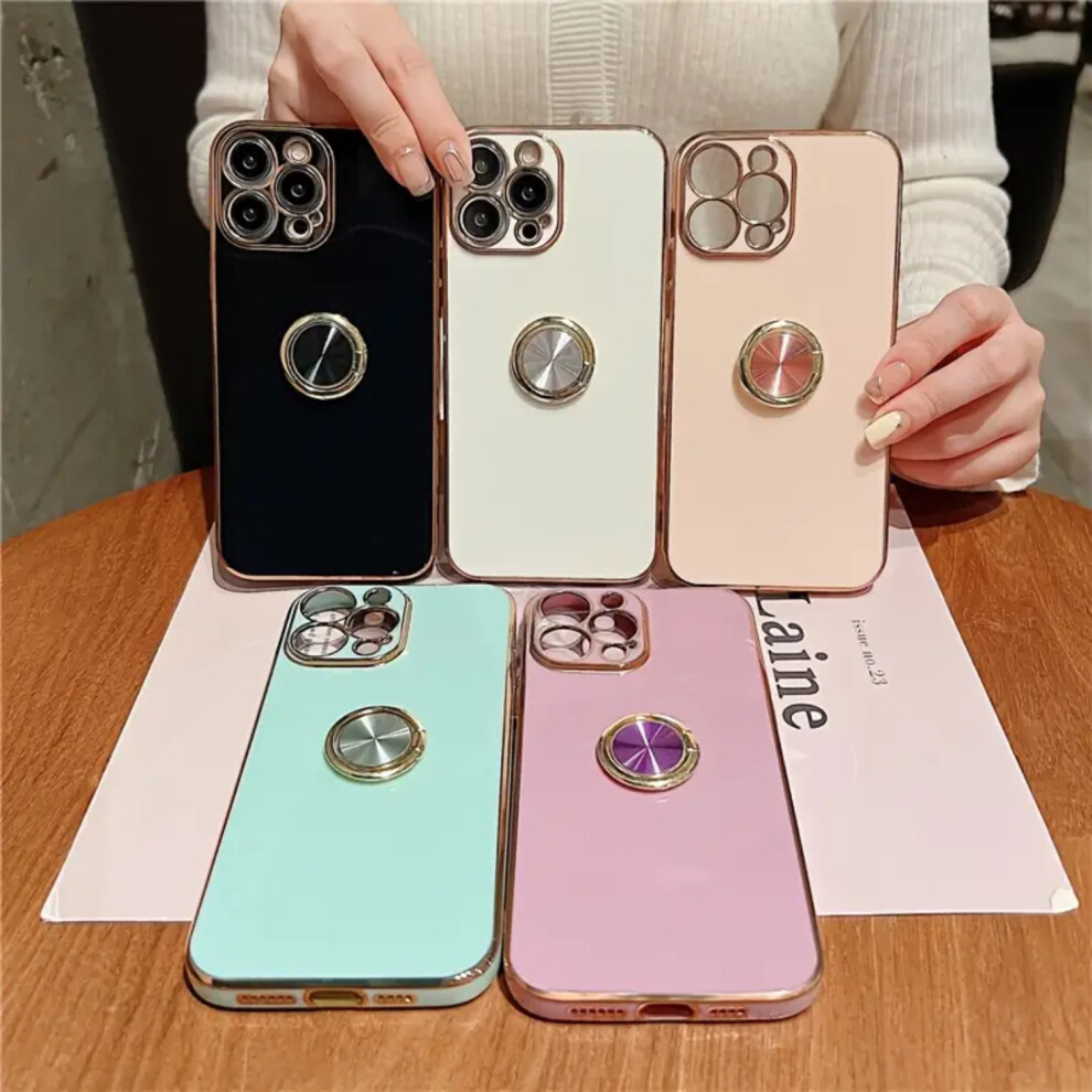 Electroplated Ring Holder Side Heart Silicone Shockproof Phone Case Compatible With Iphone14/14Plus/14Pro/14Promax, Iphone13/13Mini/13Pro/13Promax, 9048212183884