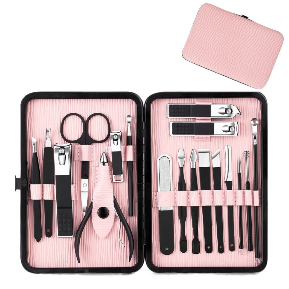 Manicure Pedicure Set 18pcs Stainless Steel Nail Clipper Kit with Travel Case for Hand Foot Care