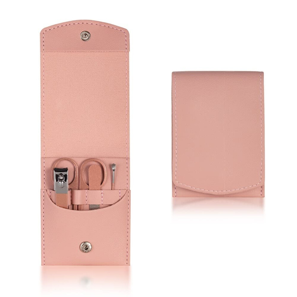Pink Manicure Set And Pedicure Kit Stainless Steel Nail Clippers Allinone Grooming Travel Pu Case 4Pcs