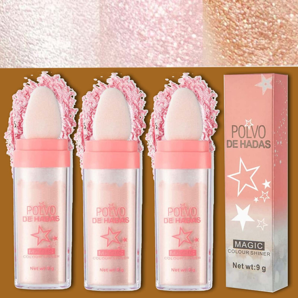Pink Highlighter Stick Trio Set With Shimmer Powder For Face And Body, Luminous Glow,