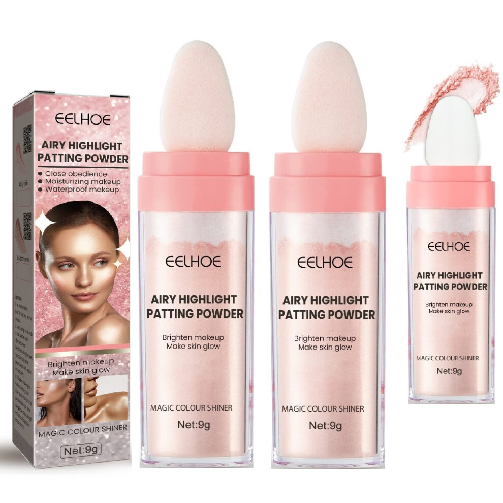 Pink Fairy Highlighter Powder Stick Set With Builtin Puff For Face And Body Shimmer Glow