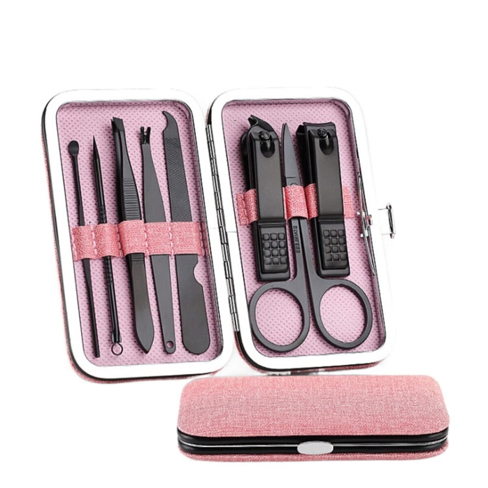 Pink Stainless Steel Nail Clippers Set 8Pcs Rustresistant Manicure Kit With Storage Box