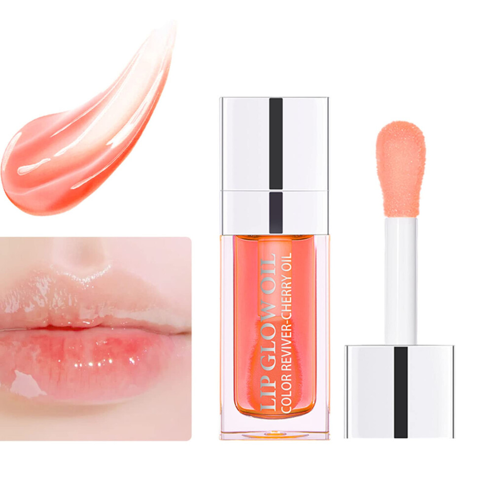 Pink Plumping Lip Oil Dark Gloss With Big Brush, Longlasting Hydrating Nonsticky Shine