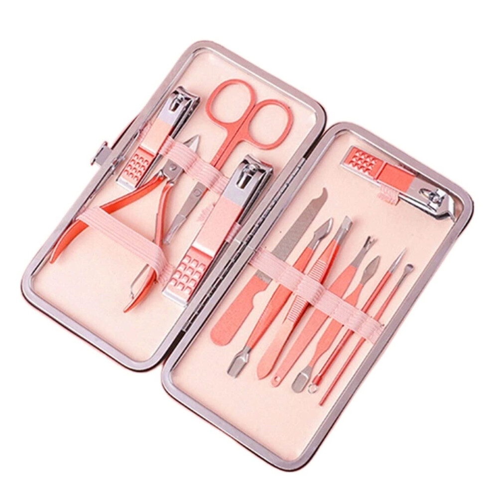 Manicure Pedicure Set 12 Piece Pink Professional Nail Clippers Kit for Travel Grooming