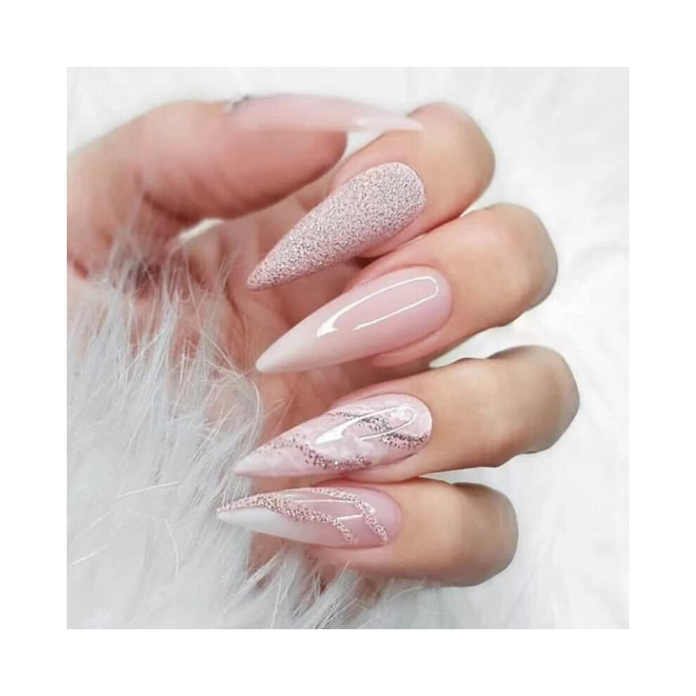 Press On Nails 24 Pcs Acrylic False Nail Kit with Glue and File for Easy Salon Finish