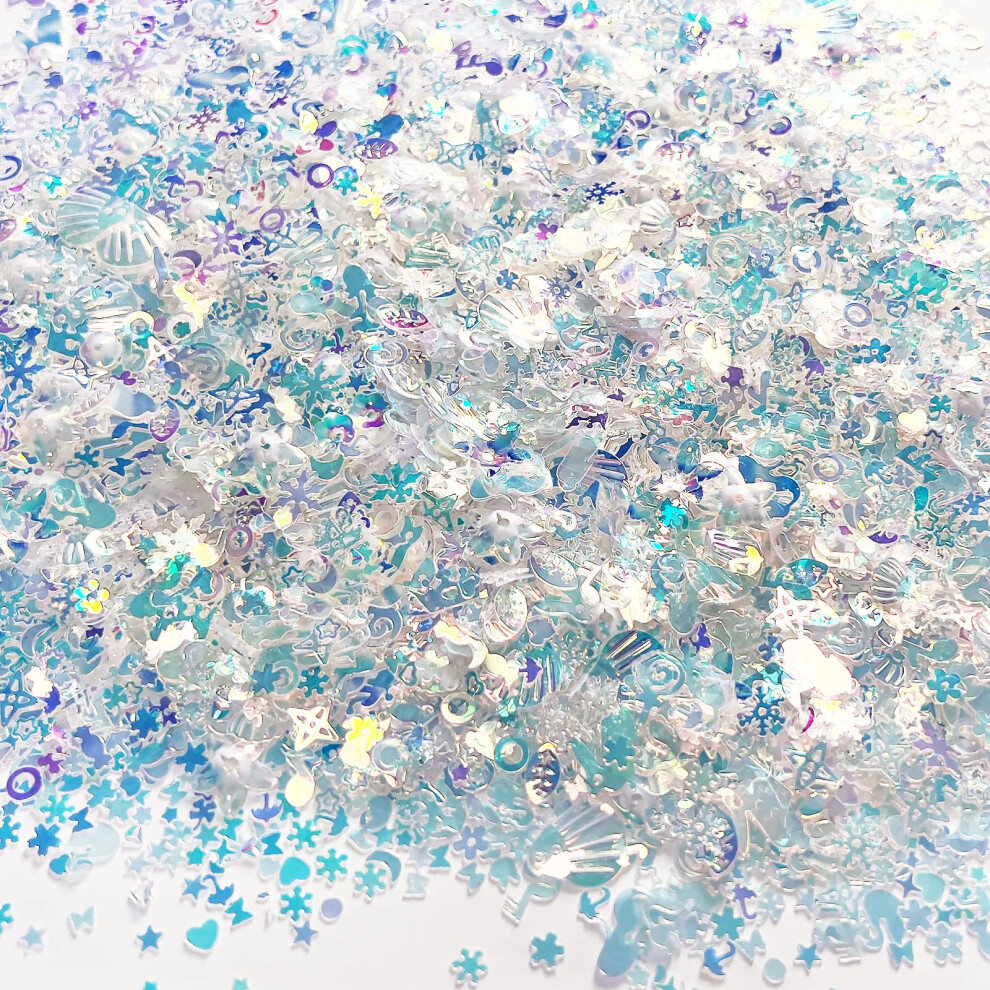 Silver Holographic Nail Art Glitter Flakes Iridescent Sequins Confetti 34 Shapes For Acrylic Nails
