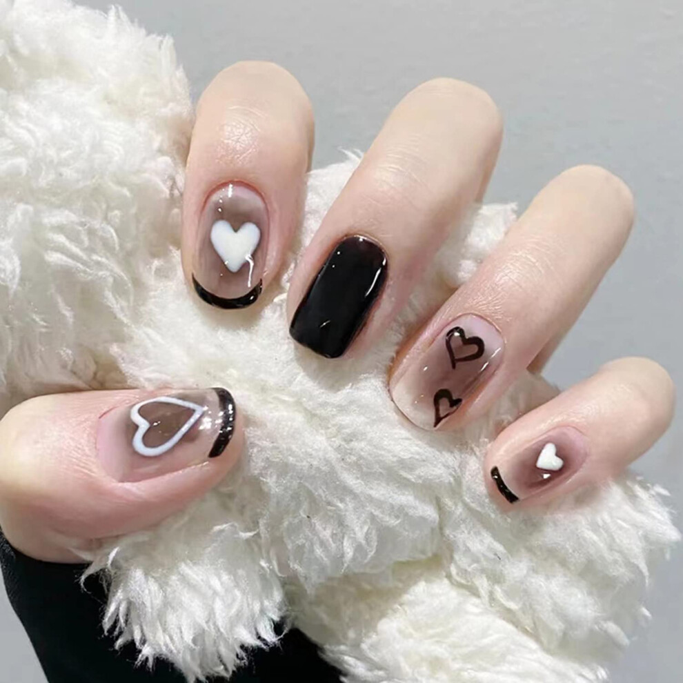 Press On Nails Short Length Kit 24pcs Coffin Square Fake Nails with Adhesive Tabs Reusable Design