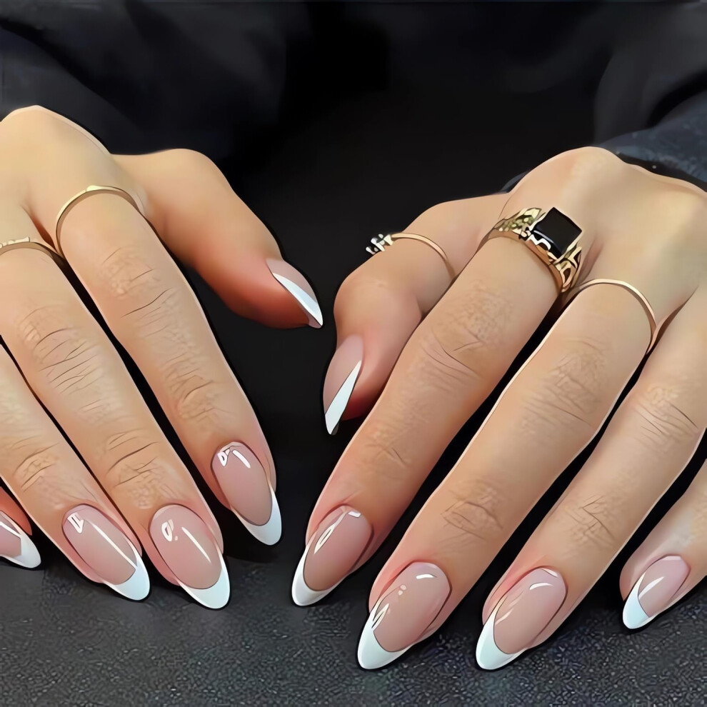 French Tip Press on Nails Short Almond Fake Nails SalonLevel Manicure Easy Application Reusable