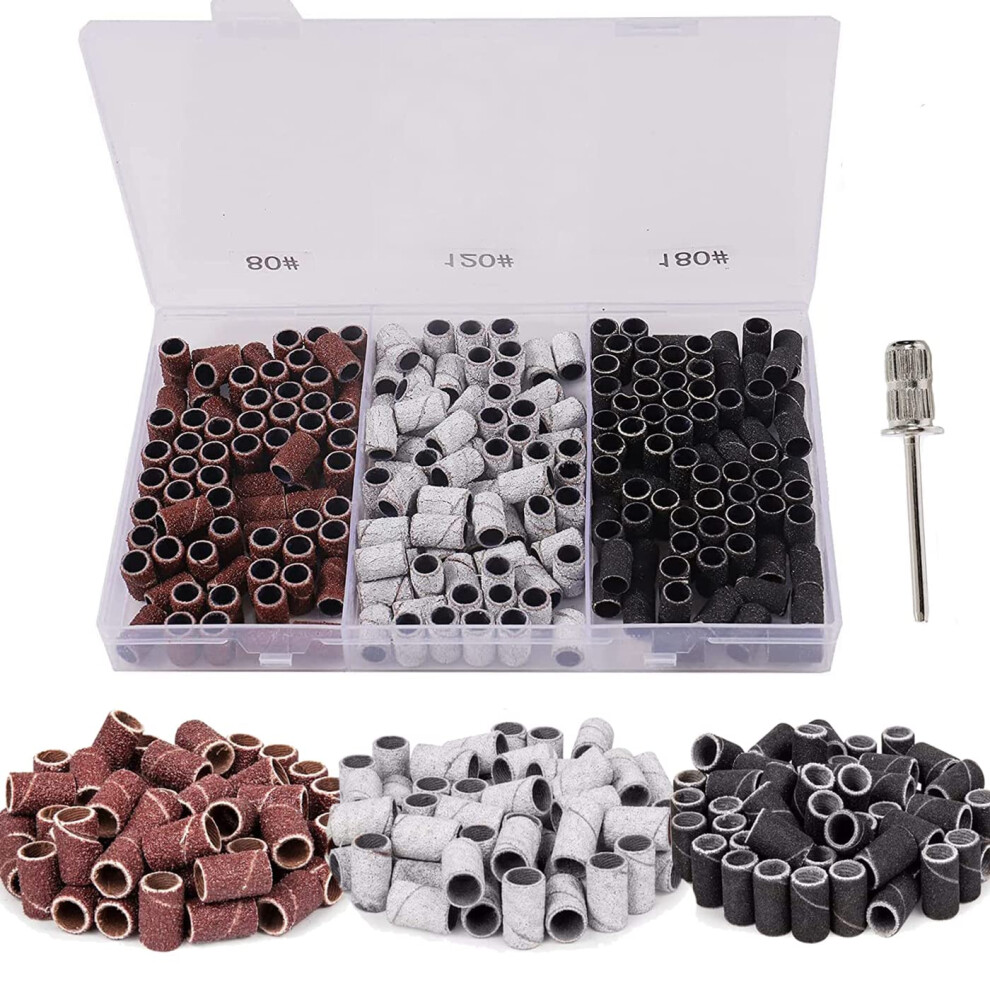 210PCS Nail Sanding Bands for Drill Manicure Pedicure, 80/120/180 Grit with Nail Drill Bit
