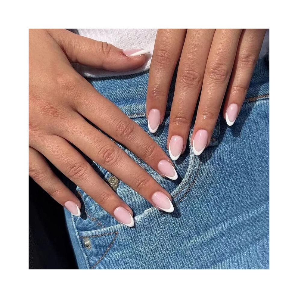 Short Almond Press On Nails French Tip Fake Nails with Glue LongLasting Comfortable Fit for Women