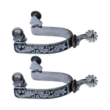 2pcs Western Horse Spurs with Vintage Bronze Finish, HandCarved Floral Pattern for Cowboy Boots
