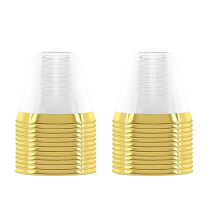 Lot de 2 gobelets en plastique rigide jetables de 26 cl (9 oz) - Verres à vin transparents pour fêtes et mariages - Bordure dorée