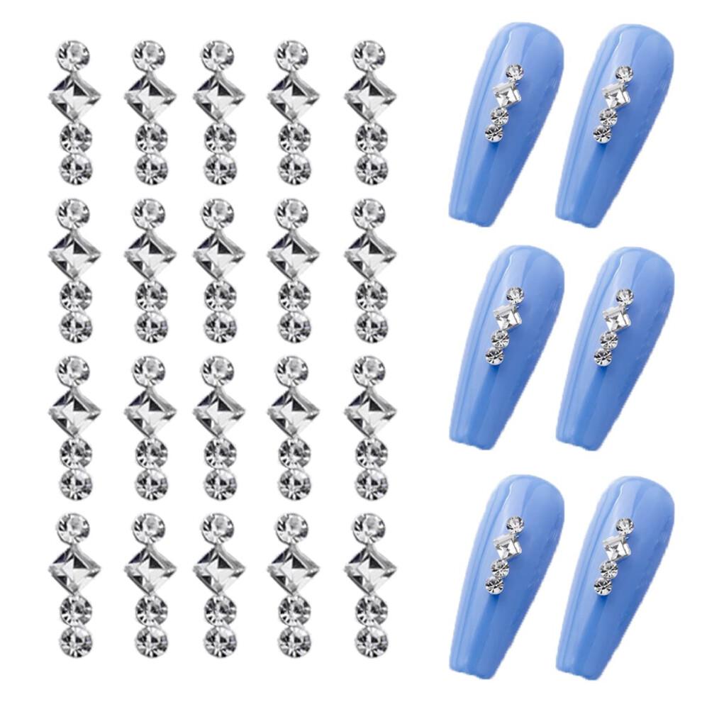 Silver 20Pcs Luxury Crystal Nail Charms 3D Rhinestone Manicure Decorations Durable Zinc Alloy