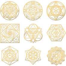 Conjunto de 9 adesivos metálicos de geometria sagrada, pirâmide de orgonite dourada, aço inoxidável para projetos DIY em resina, álbuns de