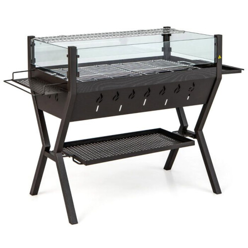 Holzkohlegrill - HELLOSHOP26 - Multifunktionsmodell - 98 x 42 x 68 cm - Gewürzhalter - Windschutz