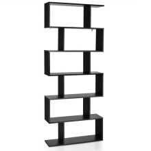 Bibliothèque en forme de S - HELLOSHOP26 - 80 x 23 x 191 cm - 6 étagères - Noir - Design moderne