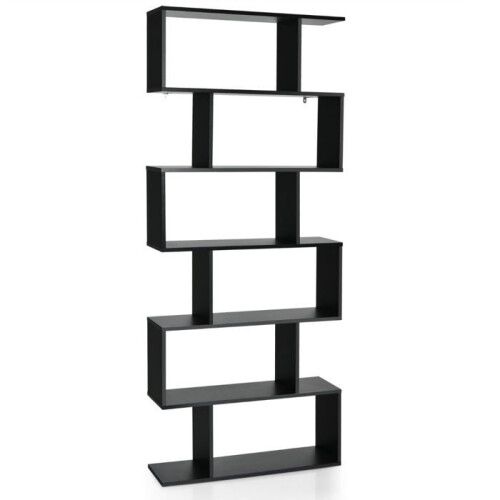 Libreria a forma di S - HELLOSHOP26 - 80 x 23 x 191 cm - 6 ripiani - Nero - Design moderno