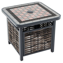 Quadratischer Beistelltisch - HELLOSHOP26 - 55 x 55 x 50 cm - Modernes Design - Loch für Sonnenschirm - Kunststoff und Metall