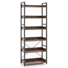 Biblioteca industrial - HELLOSHOP26 - 69x34x177 cm - 6 níveis - Ganchos anti-tombamento - Metal e madeira