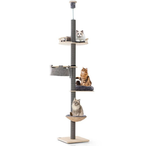 Albero per gatti - HELLOSHOP26 - Regolabile 236-271 cm - 5 livelli - Pali da gioco - Amaca comoda