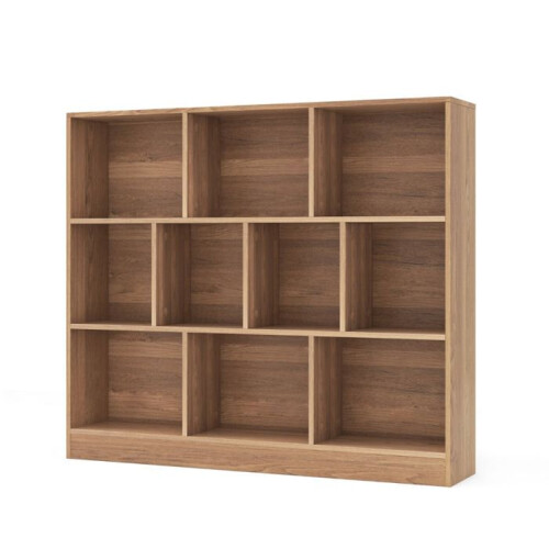 Bibliothèque - HELLOSHOP26 - 10 cases - Bois naturel - Rangement polyvalent - Design moderne