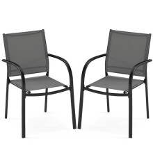 Sedie da giardino - HELLOSHOP26 - Set di 2 - Impilabili - Ergonomiche - Tessuto traspirante