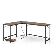 Escritorio de esquina - HELLOSHOP26 - 168 x 50 x 74,5 cm - Puertos USB - Soporte para UC - Diseño moderno