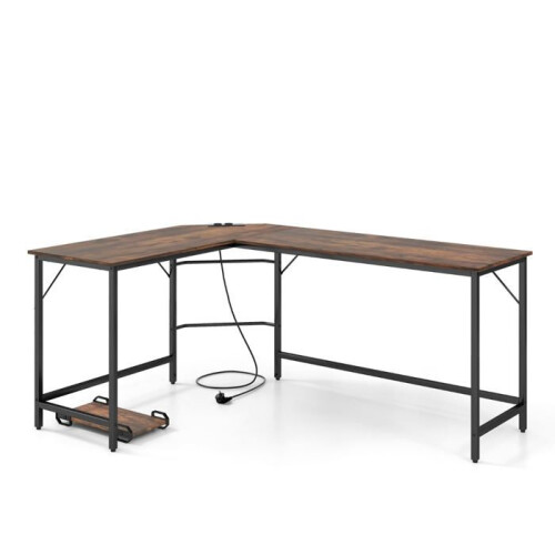 Bureau d'angle - HELLOSHOP26 - 168 x 50 x 74,5 cm - Prises USB - Support UC - Design moderne