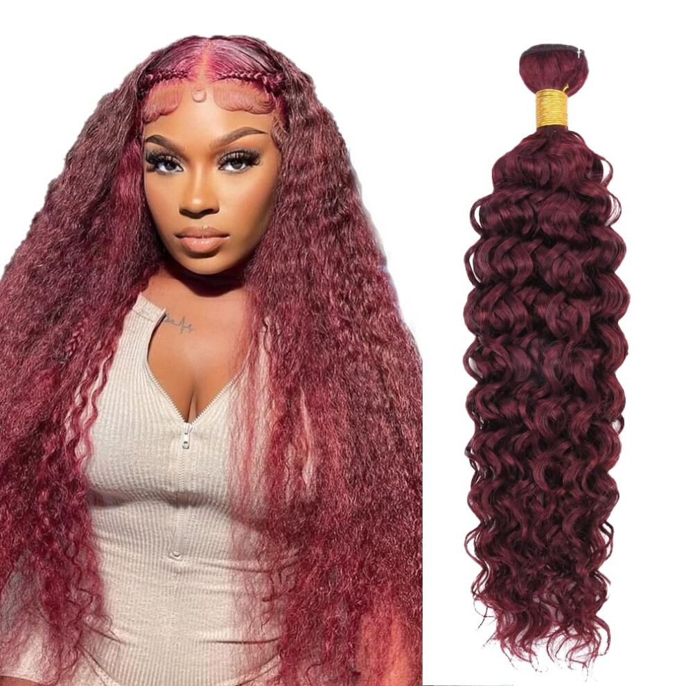 Unisex Red 99J Burgundy Human Hair Bundles Water Wave Brazilian Virgin Remy Hair 12 Inch Extensions