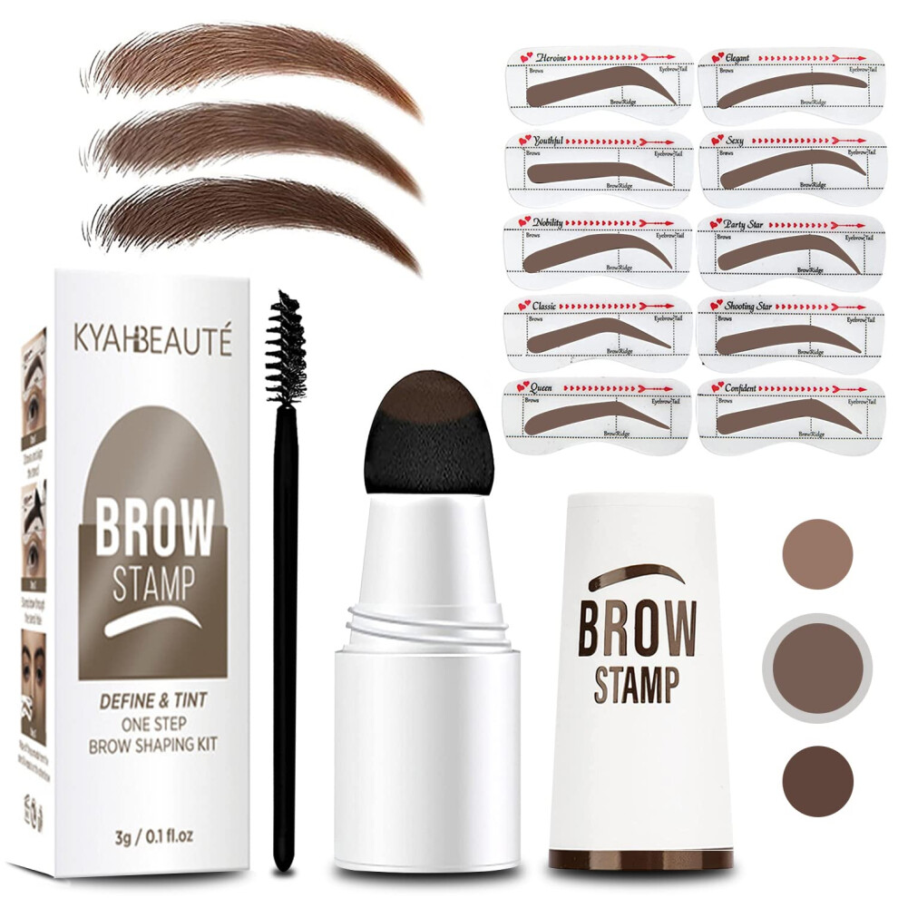 Waterproof Eyebrow Stamp Kit with Pomade, 10 Shape Stencils for Natural Brow Finish