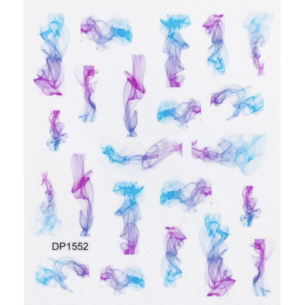 Blue Butterfly And Floral Nail Stickers, Glitter Selfadhesive Nail Art Decals A6 For Diy Manicure
