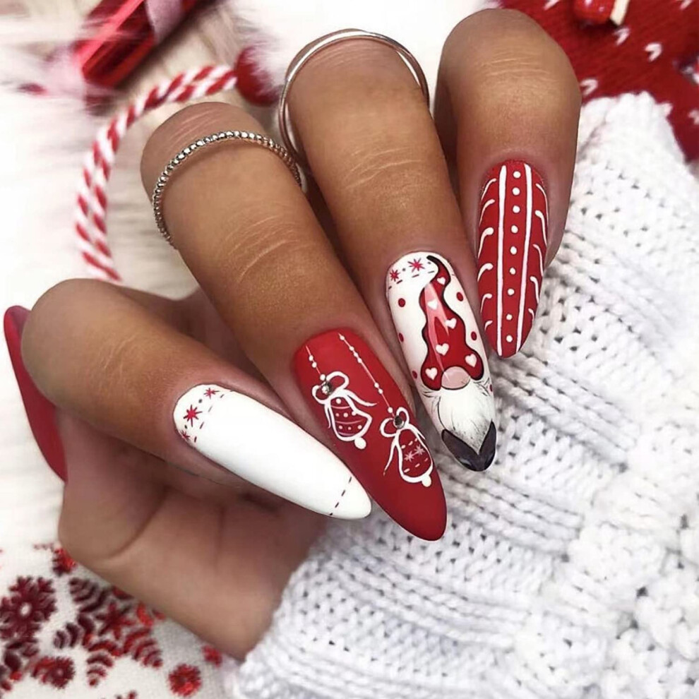 Valentine's Day Press on Nails Medium Almond Fake Nails Heart Design Acrylic False Nails 24pcs