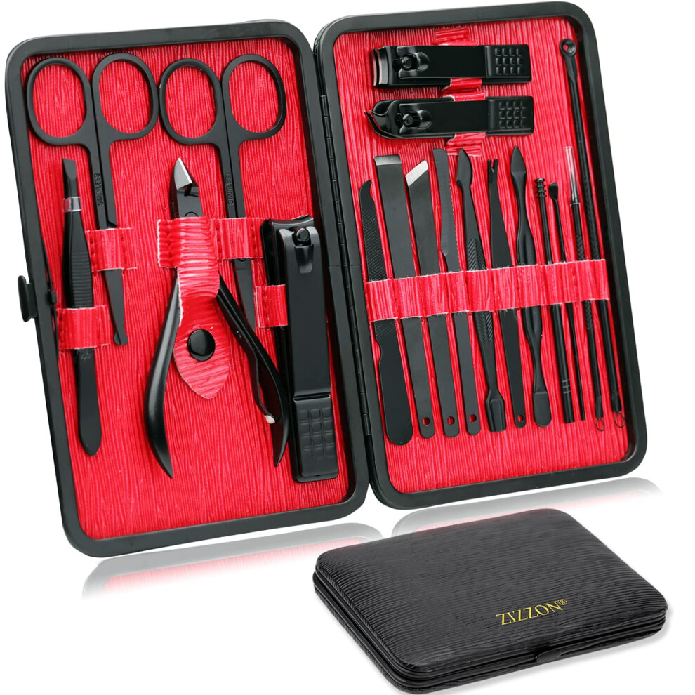 18in1 Professional Manicure and Pedicure Set with Stainless Steel Tools in Leather Case
