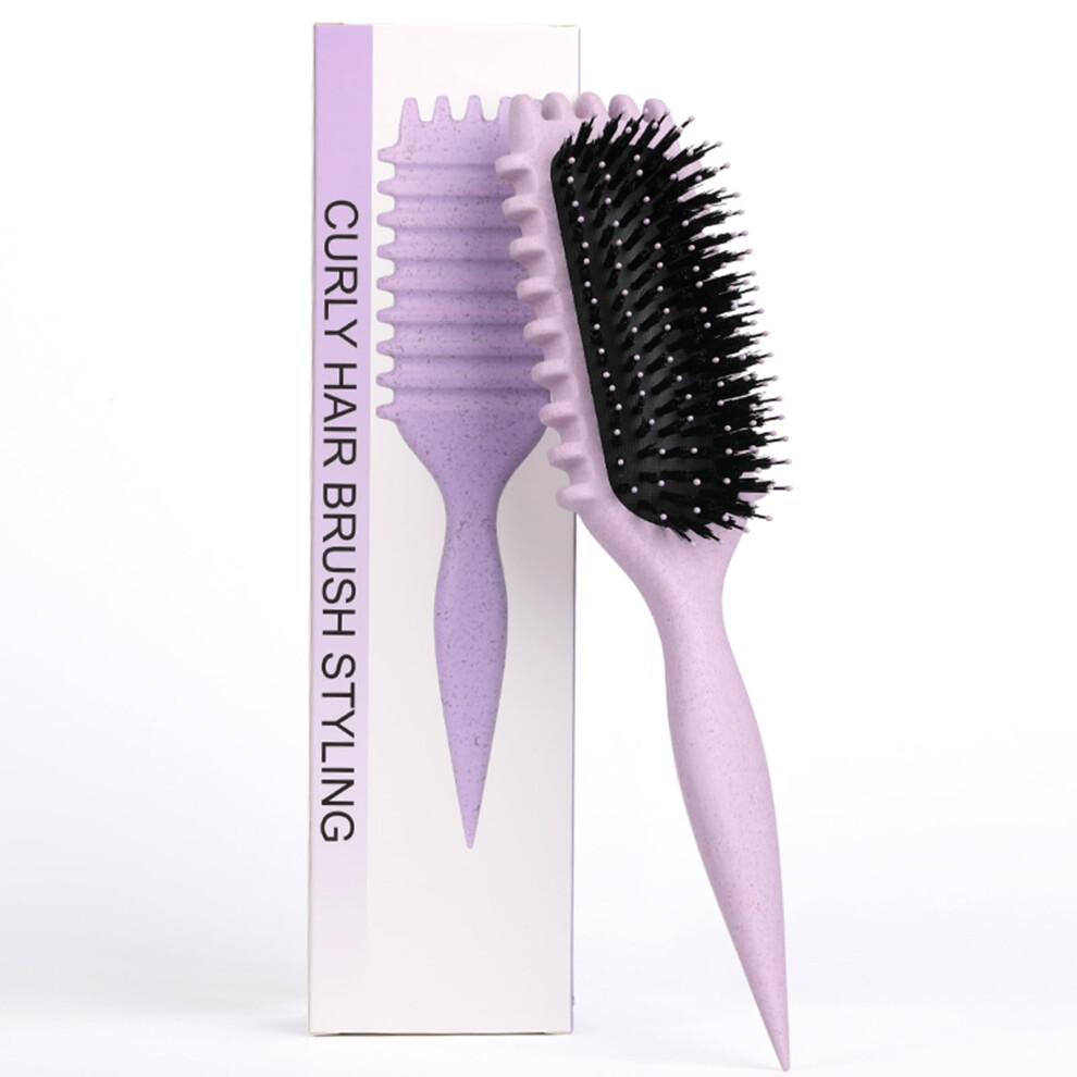 Purple Curl Defining Brush For Curly Hair With Dual Bristle Design, Gentle Detangling,