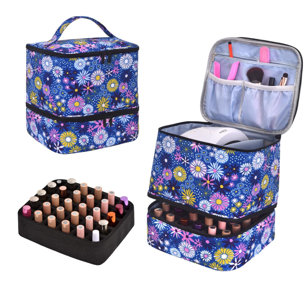 Nail Polish Organizer Case with Lamp Compartment, Holds 30 Bottles, DualLayer Storage Bag