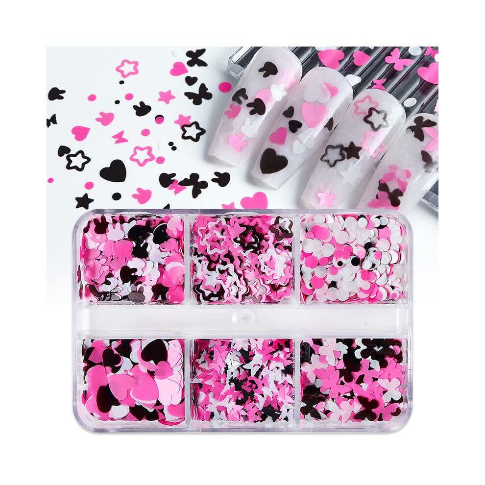Pink/Gold Nail Art Glitter Mixed Sizes Holographic Nail Sequins For Acrylic And Gel Nails