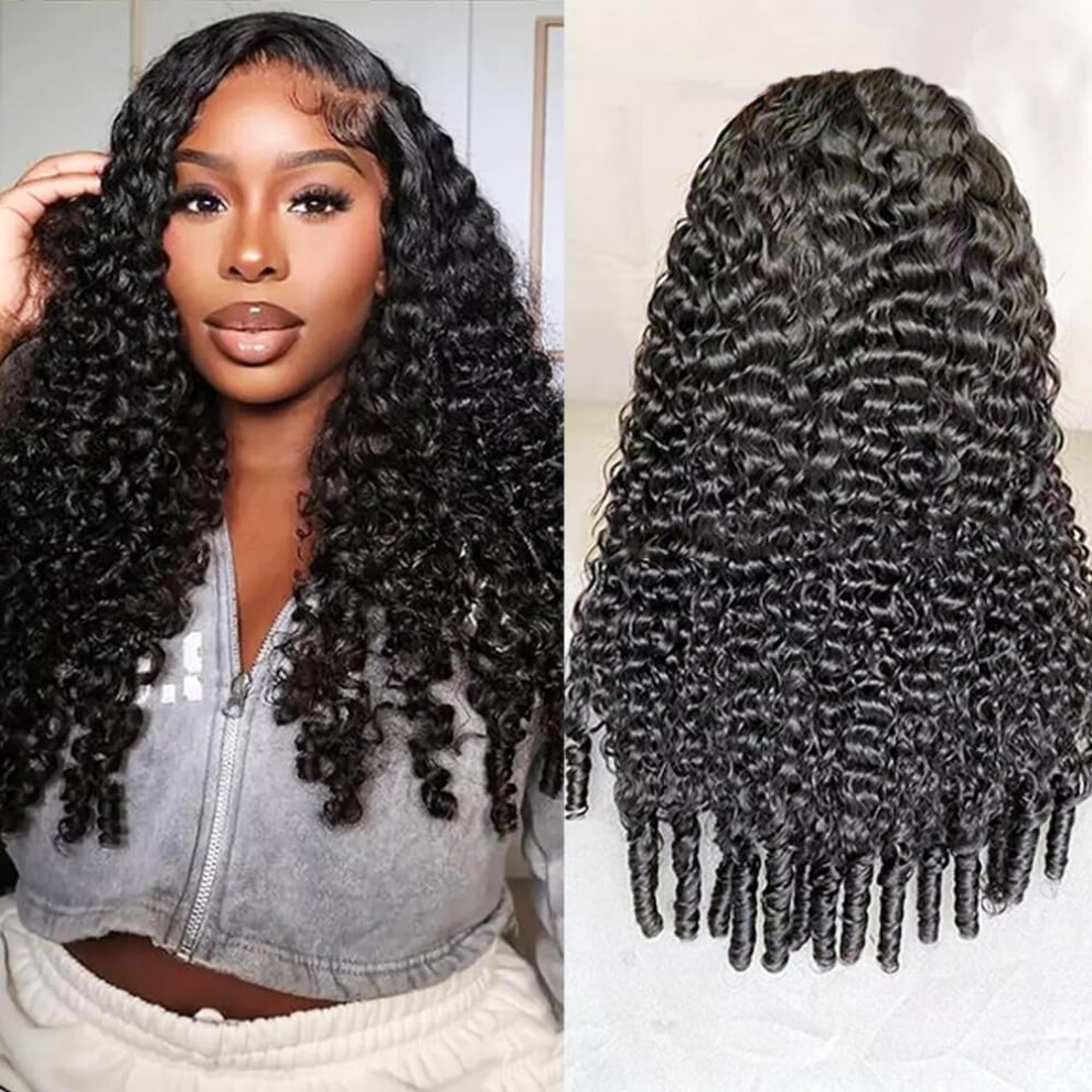 Unisex 22 Inch Burmese Curly Human Hair Half Wig Glueless Clipin Natural Color Brazilian Remy