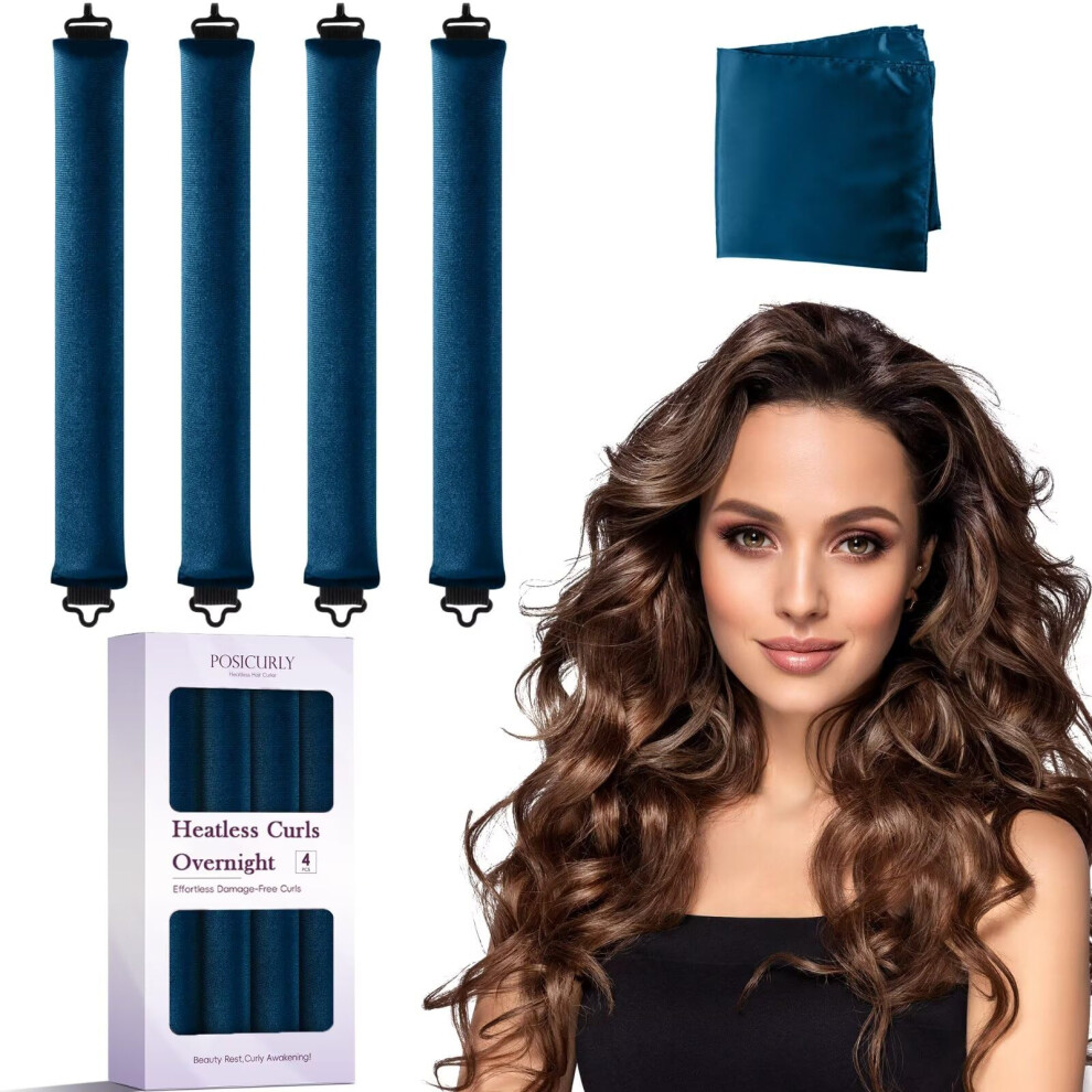 Heatless Hair Curlers Overnight Set, 4pcs Velvet No Heat Rollers with Satin Bonnet for All Hair Types