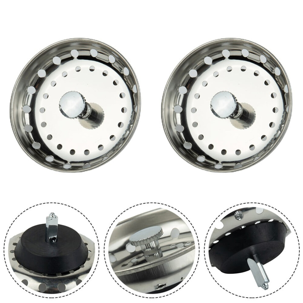 2 Pack Kitchen Sink Drain Stopper Basket Strainer Waste Plug Stainless Steel 9425574875389