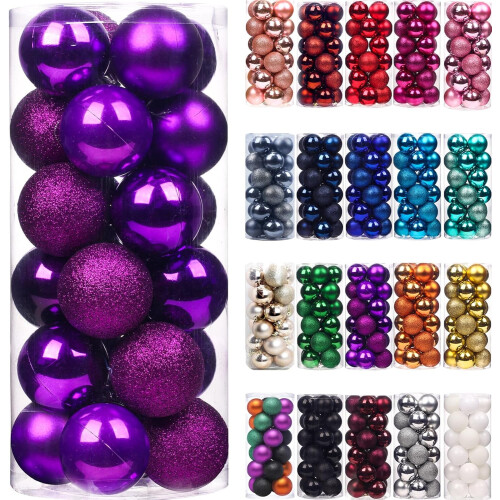 Conjunto de 24 bolas de Natal inquebráveis para decoração de árvore - 3/4/6,3 cm (1,2/1,57/2,5 polegadas) para festas de casamento e outras