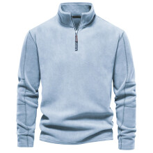 (Light Blue, S) Mens Half Zip Fleece Jacket Warm Winter Pullover Jumper Sweater Tops Sweatshirt