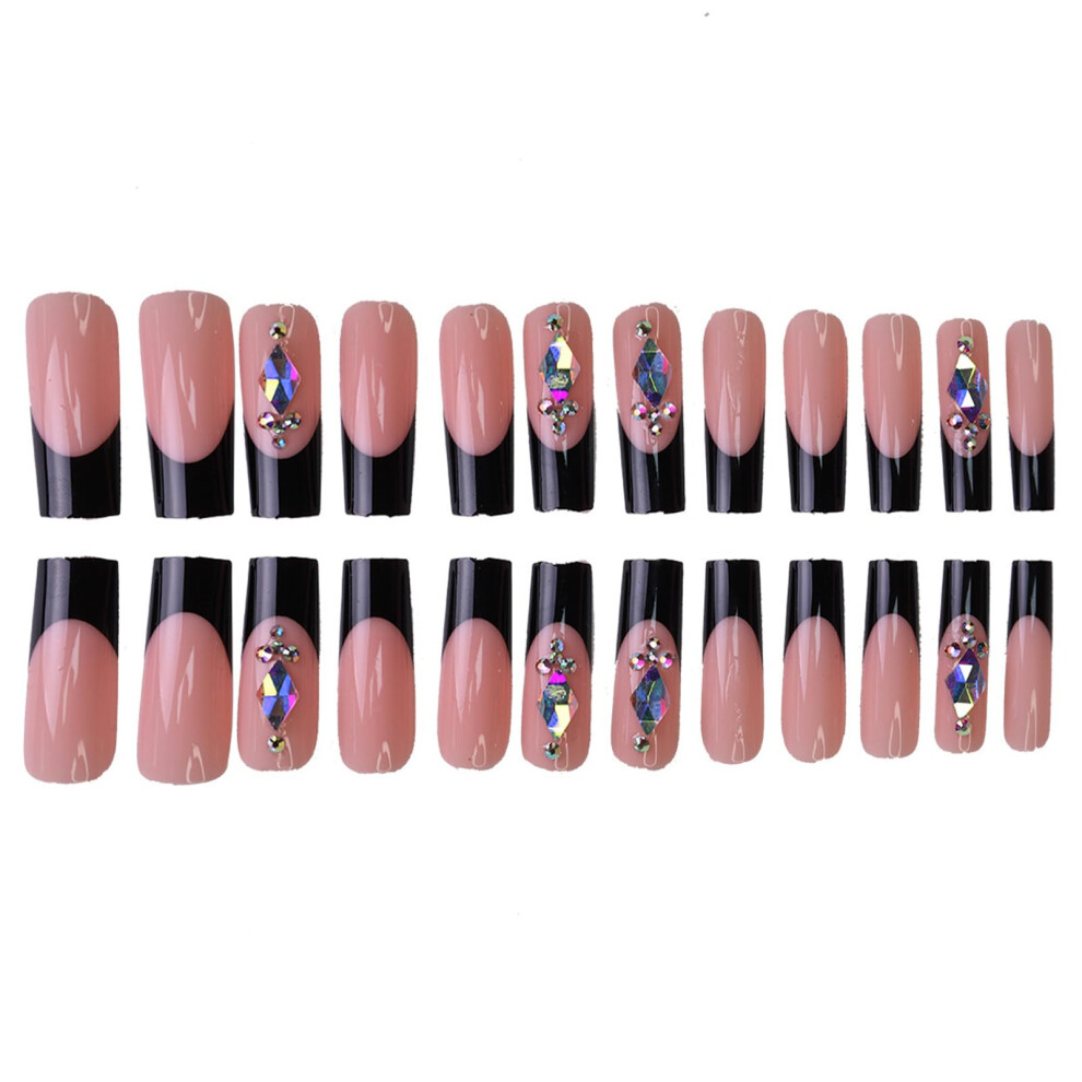 24pcs Rhinestone French Tip Press On Nails Full Cover Fake Nails Reusable Manicure Set