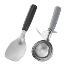 Ice Cream Scoop Set of 2 with Handle Stainless Steel Fruit Melon Baller and Mashing Spoon Tool