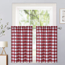 Haperlare 28"Wx30"L Red White Kitchen Curtains Buffalo Plaid Tier Curtains Light Filtering Rod Pocket Cafe Curtains for Living Room, 2 Panels