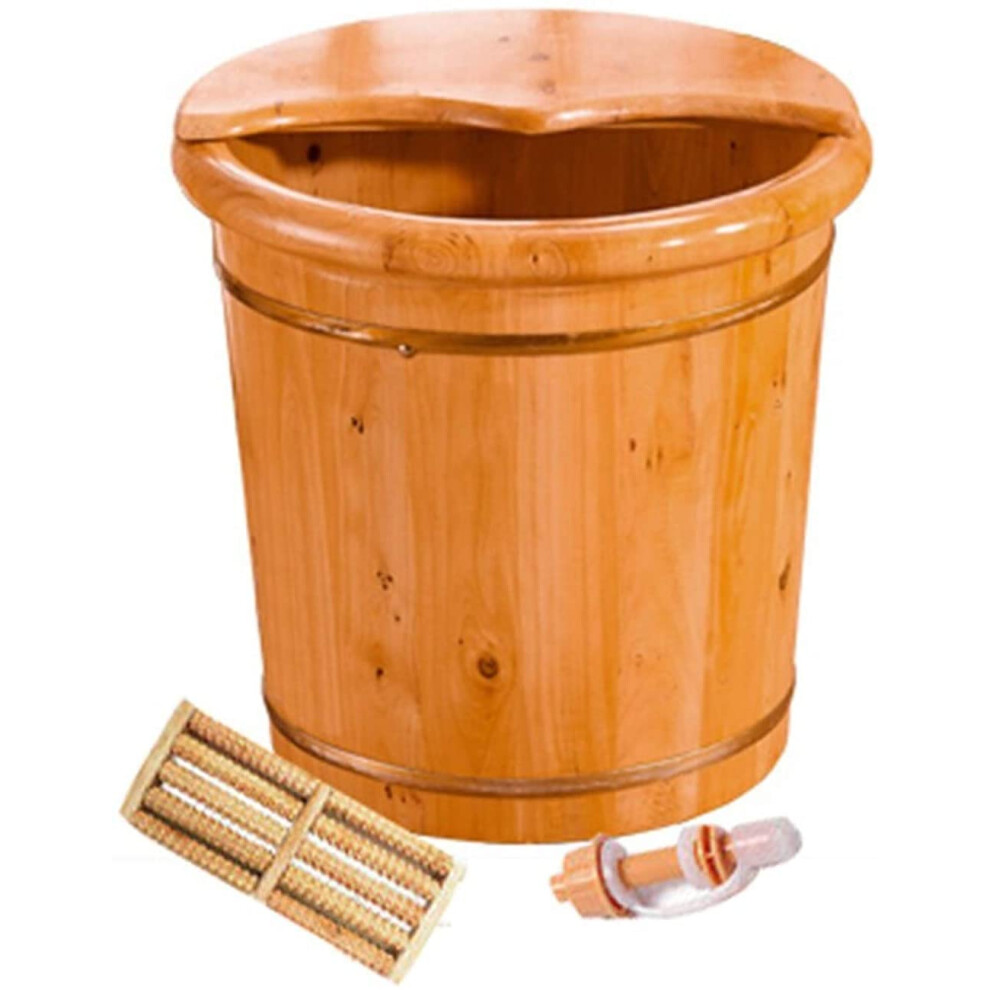 Wooden Foot Spa Tub Cedar Wood Foot Bath Bucket with Lid and Massager for Home and Salon
