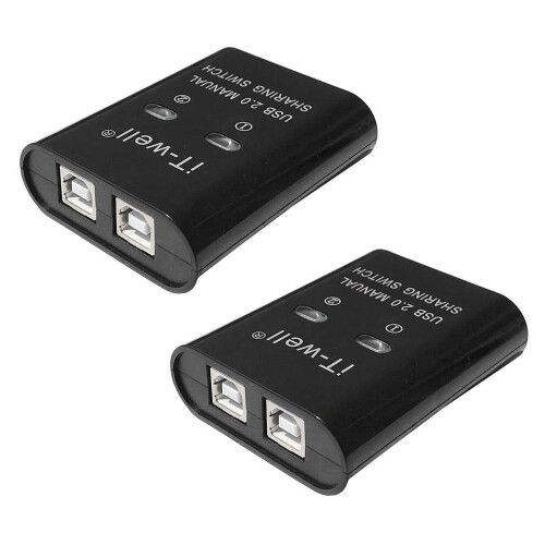 2x USB-Drucker-Sharing-Gerät, 2-Port manueller KVM-Switch-Splitter-Hub-Konverter Schwarz
